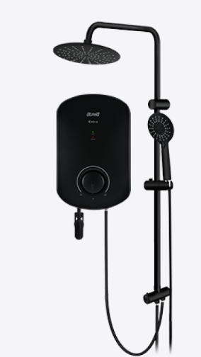 Instant Water Heater c/w Black Rain Shower Slide Bar - Matt Black
