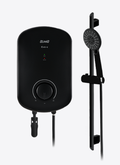 Instant Water Heater (DC Pump) c/w Black Shower Bar Set - Matt Black