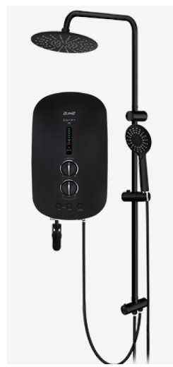 Instant Water Heater (DC Pump) c/w Black Rain Shower Slide Bar - Matt Black