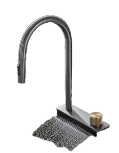 Waterfall Pillar Sink Mixer - Grey
