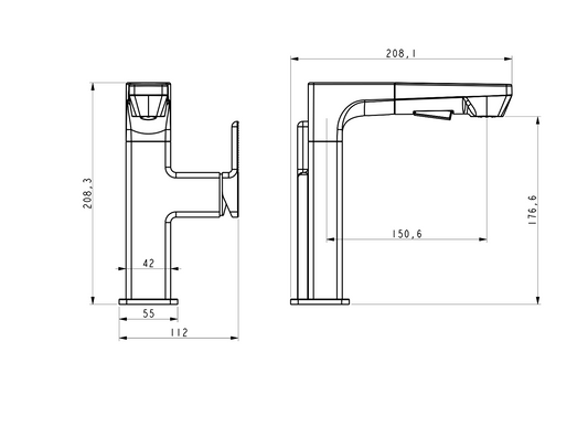 Intelligent Digital Pull-Out Wash Basin Mixer - Grey