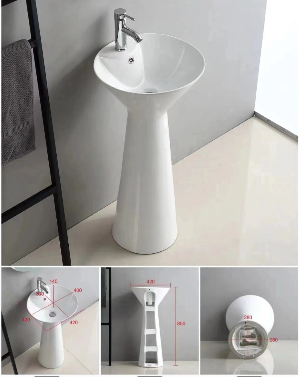 Round Free Standing Wash Basin - White