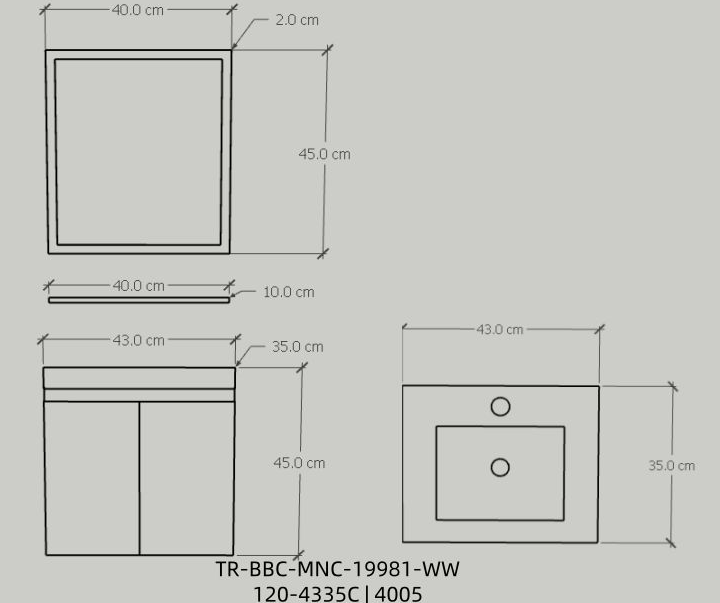Main Basin Aluminium Cabinet c/w Mirror And Glass Shelf