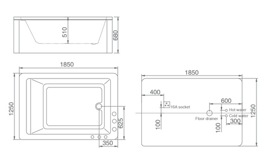 Built In Long Bath without Panel - White