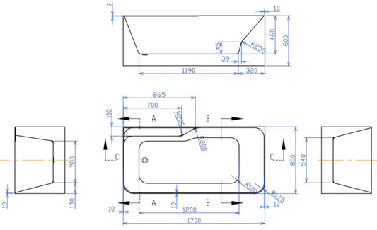 Massage Bathtub c/w Waste - White