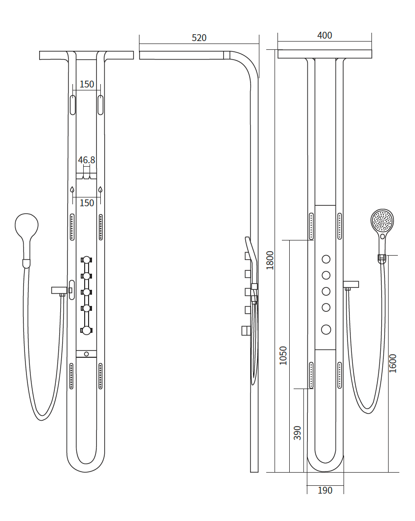 Waterfall Exposed Shower Panel - Grey