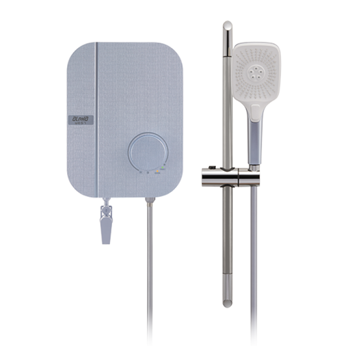 Alpha Instant Water Heater (DC Pump) c/w Hand Shower Bar Set - Blue Linen