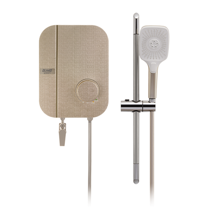 Alpha Instant Water Heater (DC Pump) c/w Hand Shower Bar Set - Gold Cotton