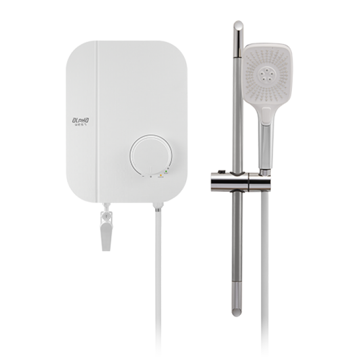 Alpha Instant Water Heater (DC Pump) c/w Hand Shower Bar Set - White Chiffon