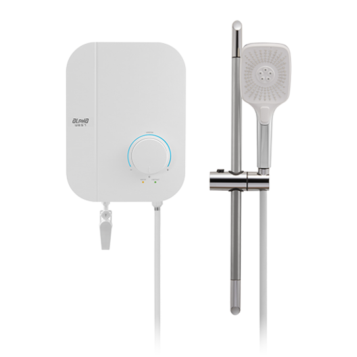 Alpha Neon Instant Water Heater (DC Pump) c/w Hand Shower Bar Set - White Chiffon
