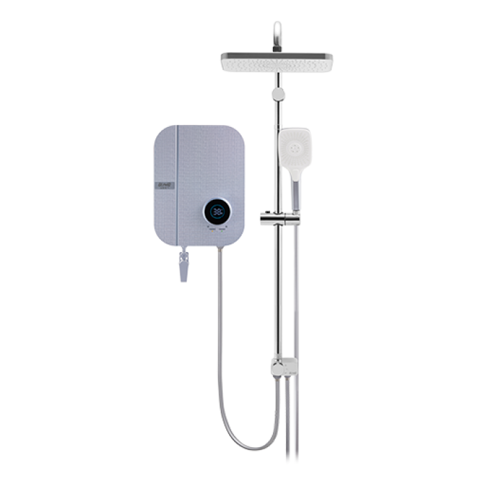 Alpha Digital Instant Water Heater (DC Pump) c/w 3 in 1 Shower Slide Bar - Blue Linen