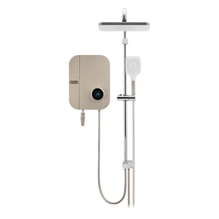 Alpha Digital Instant Water Heater (DC Pump) c/w 3 in 1 Shower Slide Bar - Gold Cotton