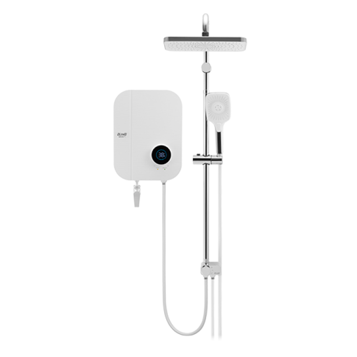 Alpha Digital Instant Water Heater (DC Pump) c/w 3 in 1 Shower Slide Bar - White Chiffon