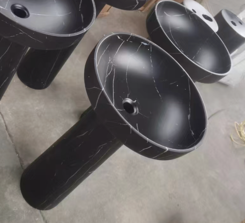 Round Free Standing Wash Basin - Matt Black Marble