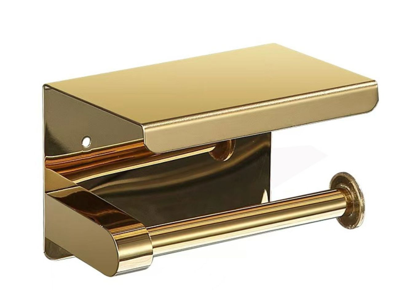 SUS304 Paper Holder with Shelf - Matt Gold