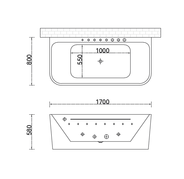 Massage Bath Tub with Faucet and Waste, with 1HP Motor, 4pcs Middle Jets, 8pcs Small Jets, 1meter Waterfall with 8pcs Led Light - White