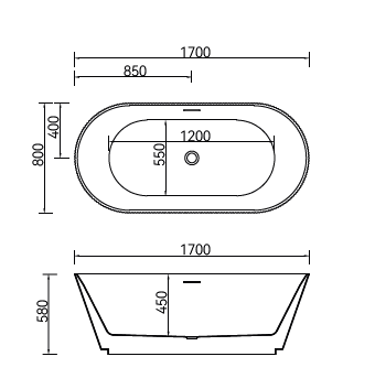 Free Standing Bathtub c/w Waste - Matt Black