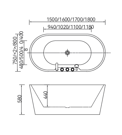 Free Standing Bathtub c/w faucet and waste - White