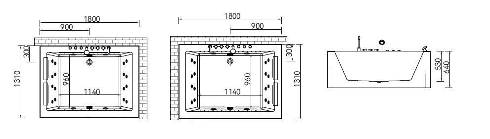 Massage Bath Tub (Right) with faucet c/w 4pcs big jets and 16pcs small jets