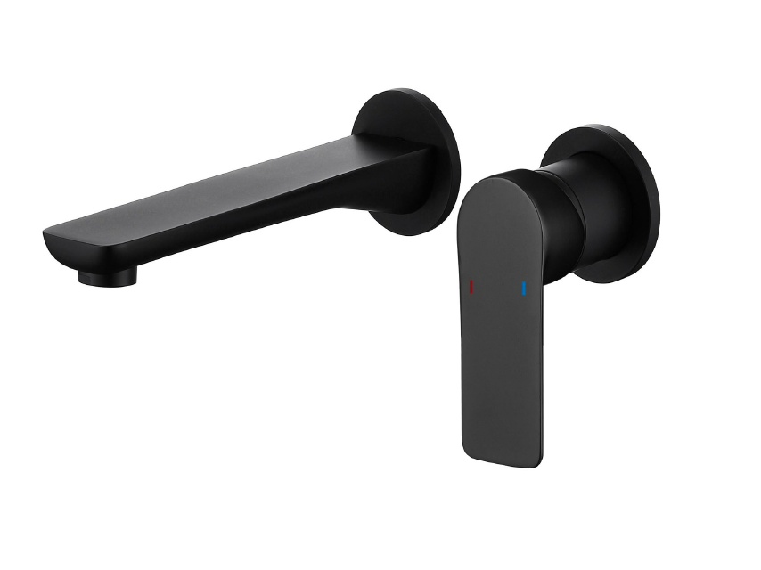Wall Mounted 2 Hole Basin Mixer - Matt Black