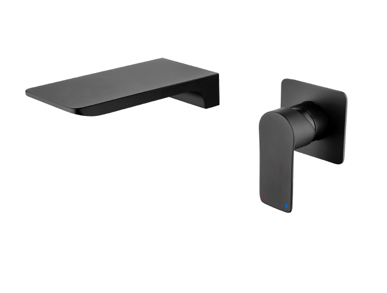 Wall Mounted 2 Hole Basin Mixer - Matt Black
