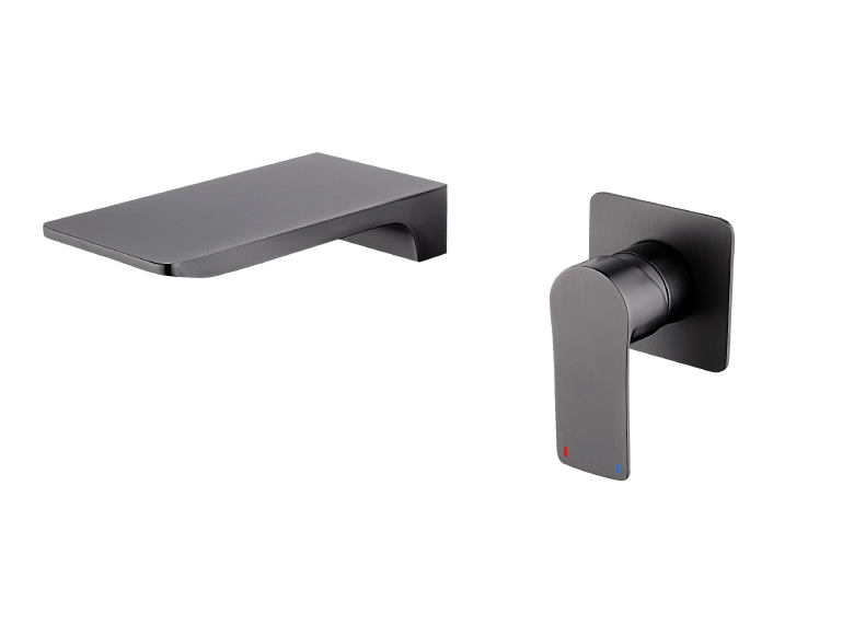 Wall Mounted 2 Hole Basin Mixer - Grey