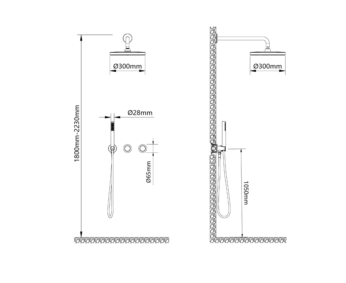 Two Function Conceal Bath Diverter Set c/w Rain Shower Set and Hand Shower Set - Chrome