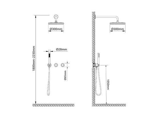 Two Function Conceal Bath Diverter Set c/w Rain Shower Set and Hand Shower Set - Matt Gold