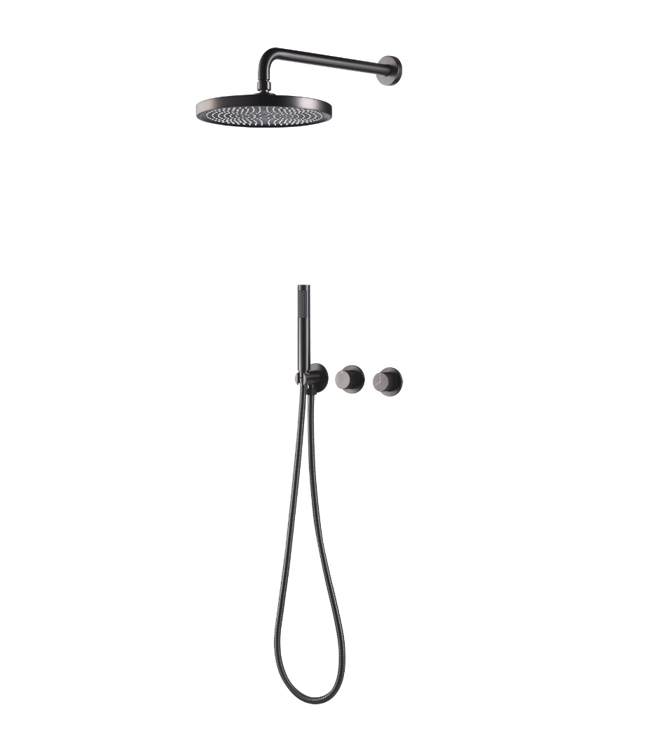 Two Function Conceal Bath Diverter Set c/w Rain Shower Set and Hand Shower Set - Matt Black