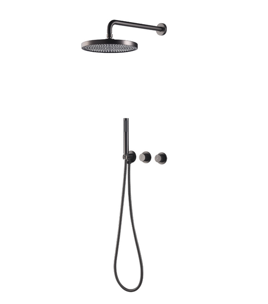 Two Function Conceal Bath Diverter Set c/w Rain Shower Set and Hand Shower Set - Matt Black