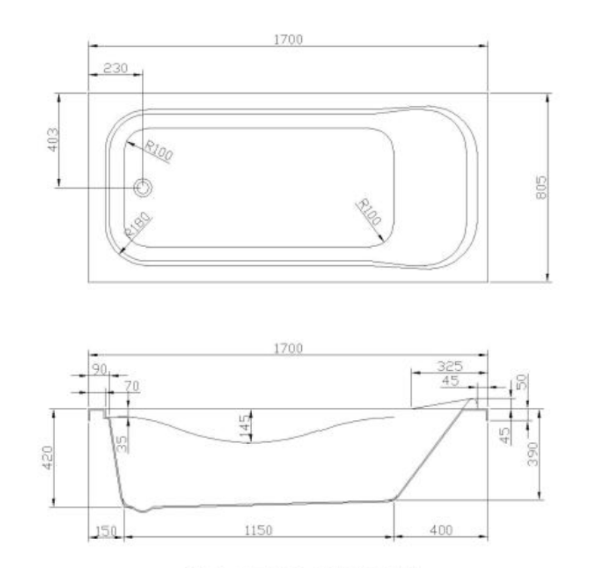 Build In Bathtub c/w Waste - White
