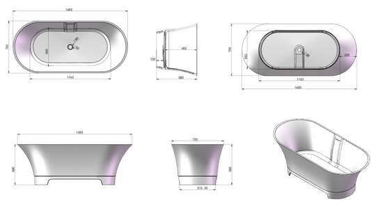 Polystone Free Standing Bathtub c/with Waste - Matte White