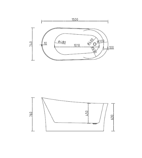 Free Standing Bathtub c/w Waste - Black and White