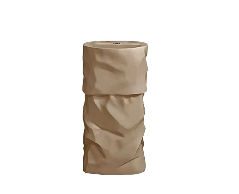 Round Free Standing Artificial Stone Basin c/w Waste - Khaki