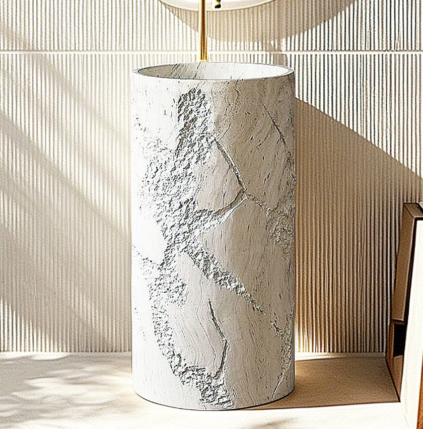 Round Free Standing Artificial Stone Basin c/w Waste - Beige