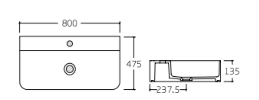 Rectangular Wall Hung Wash Basin - White