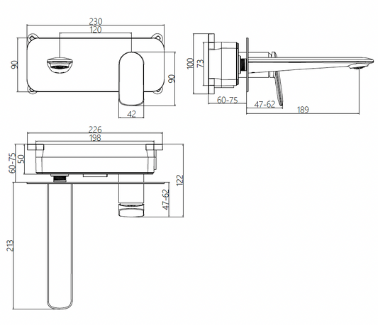 Wall Mounted 2 Hole Basin Mixer with Backplate - French Gold