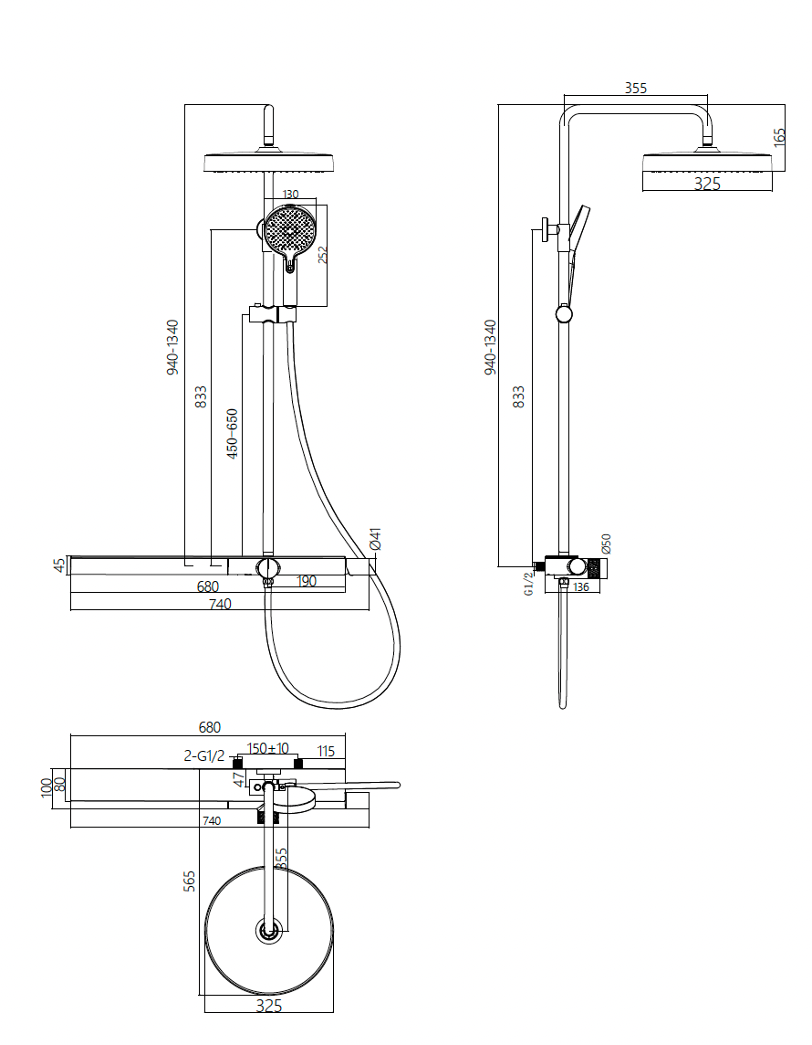 Exposed Shower Bar Set - Grey