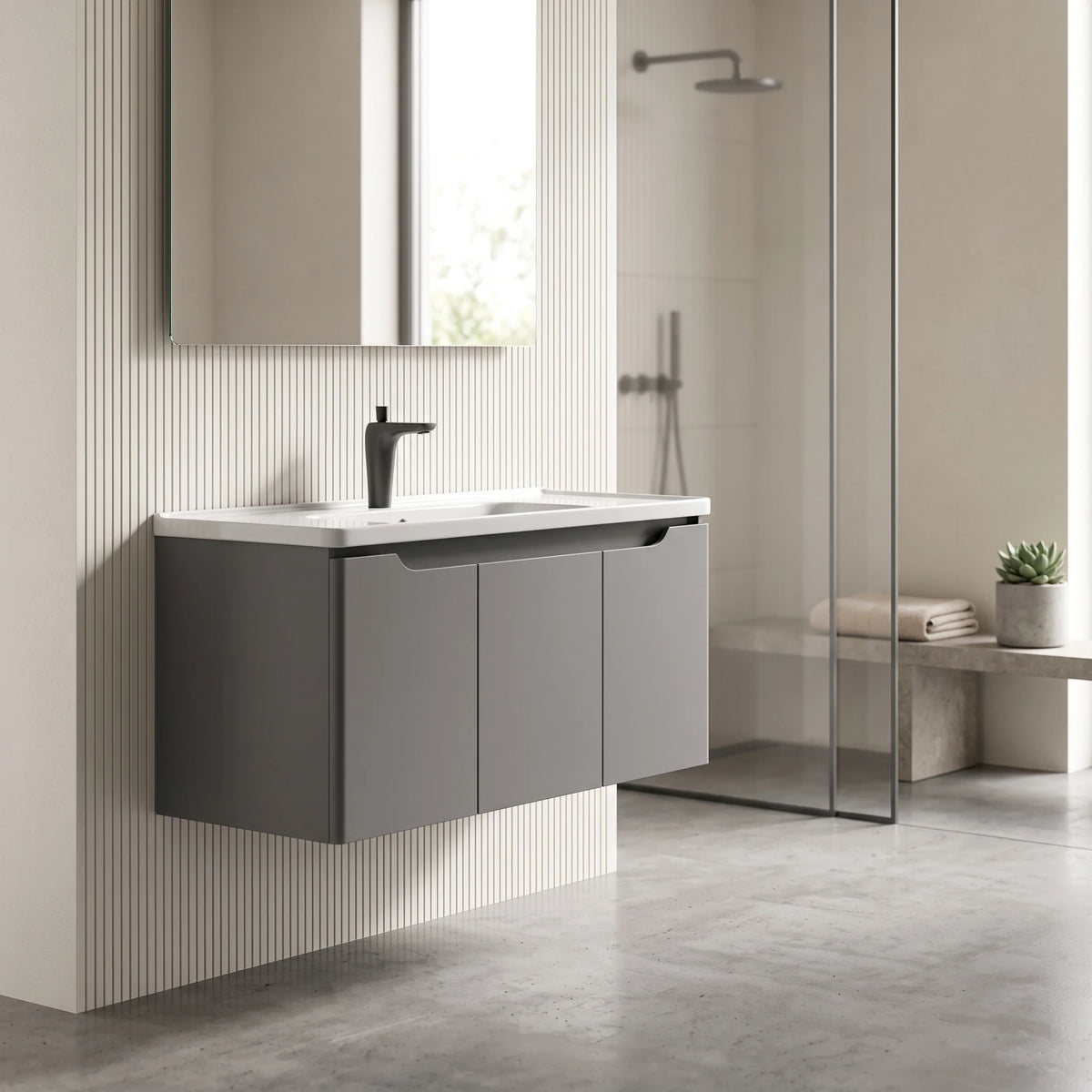 Carbon Steel Basin Cabinet Set in a room setting