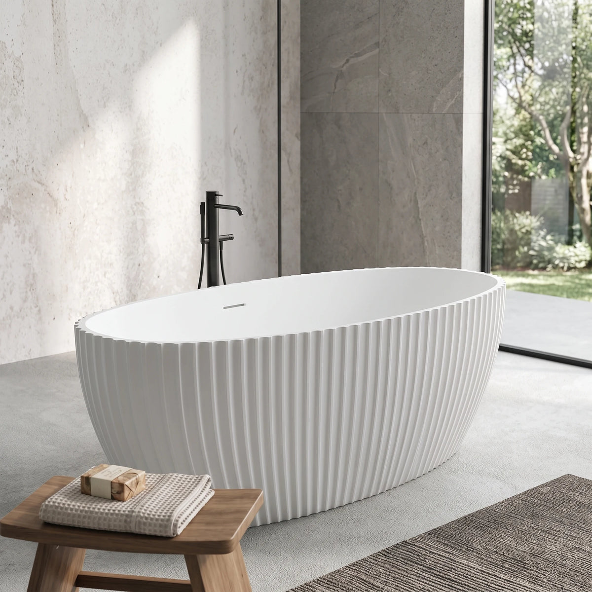 Free Standing Bathtub c/w Waste - White in a room setting