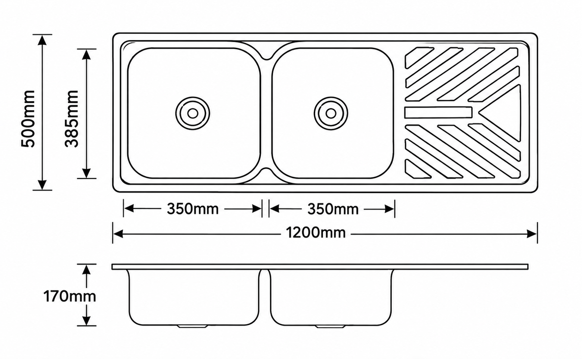 SUS202 Double Bowl Sink With Drainer - Polish