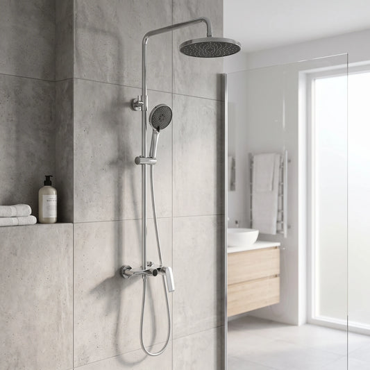 Exposed Shower Bar Set - Matt Gold in a room setting