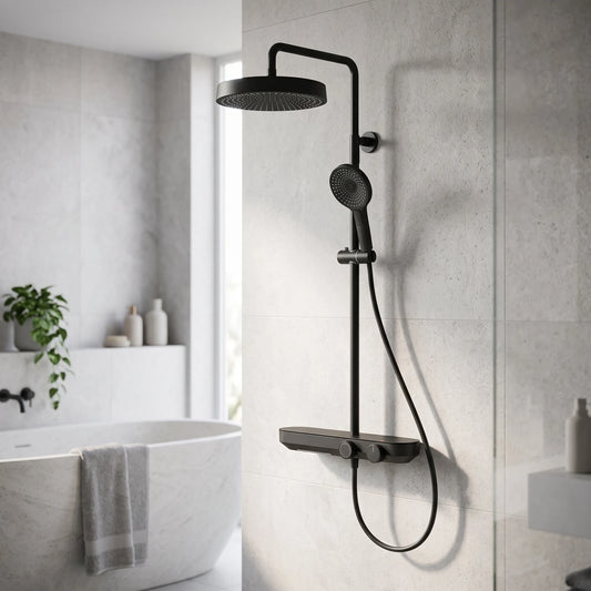 Exposed Shower Bar Set - Grey in a room setting