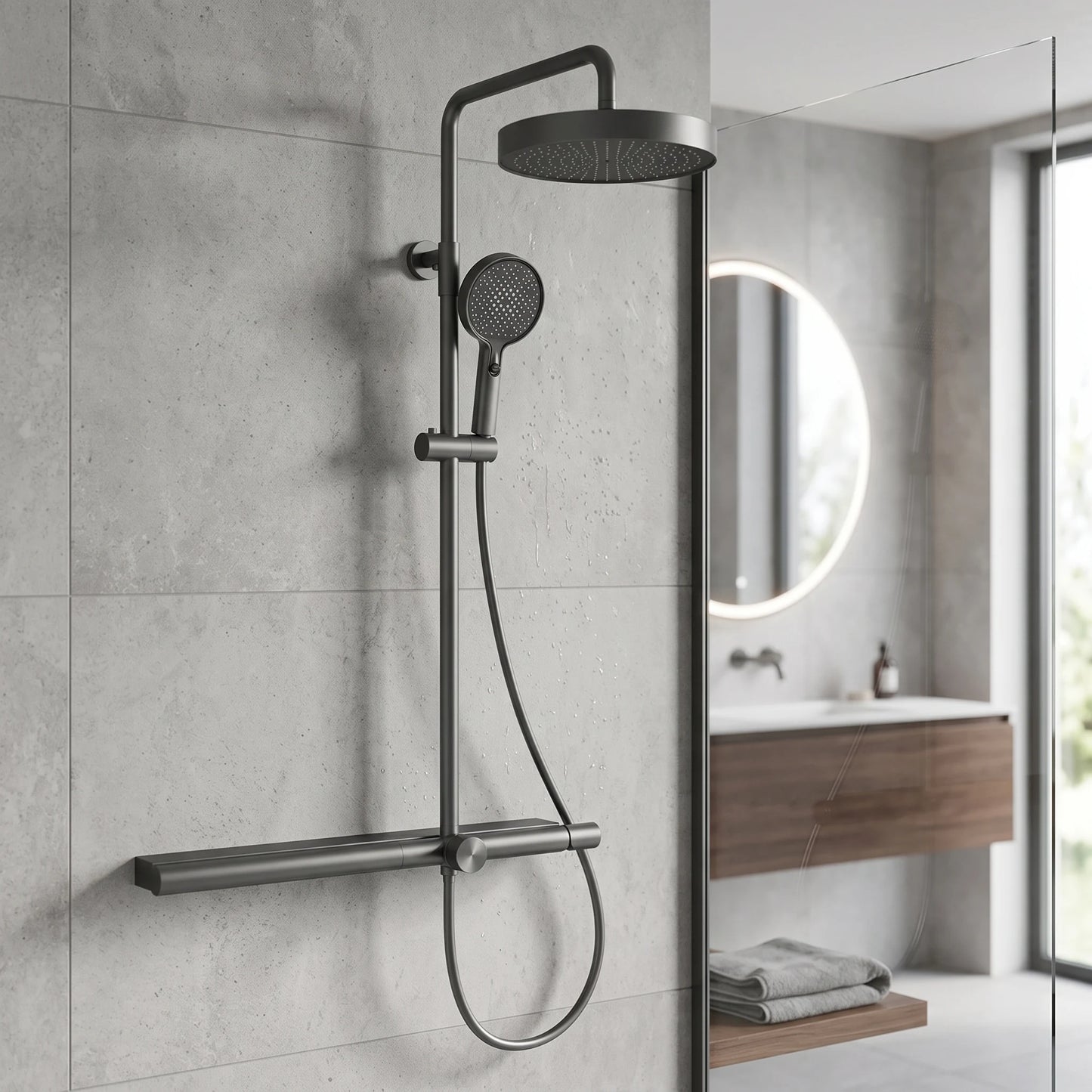 Exposed Shower Bar Set - Grey in a room setting