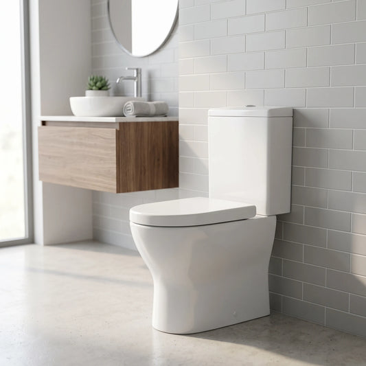 LUMIO Washdown Rimless WC Complete Set c/w UF Seat Cover (P-180mm) - White in a room setting