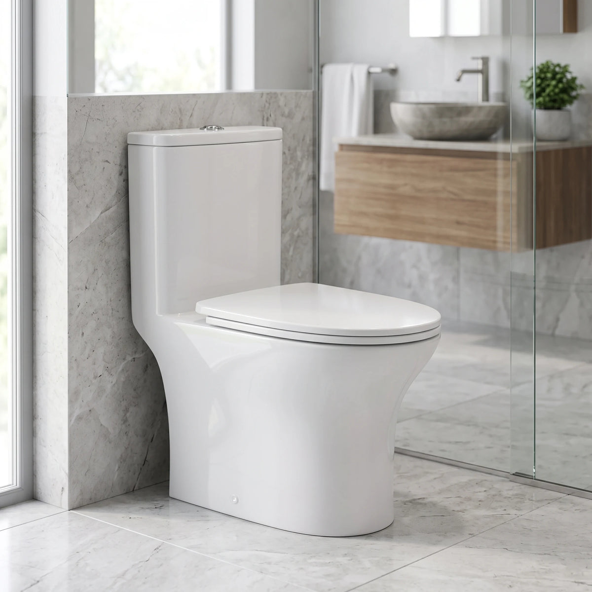 AERO Washdown Rimless WC Complete Set (S-250mm) - White in a room setting