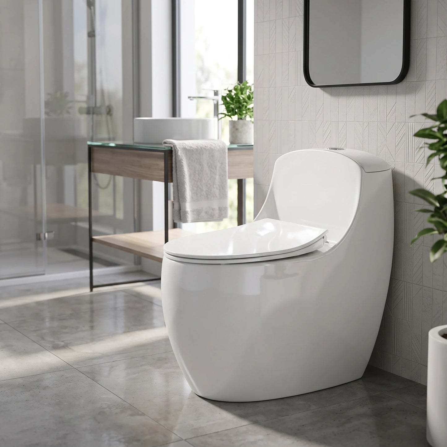 TERQA Siphonic Spinning Flush WC Complete Set c/w UF Seat Cover (S-300mm) - White in a room setting