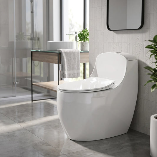 TERQA Siphonic Spinning Flush WC Complete Set c/w UF Seat Cover (S-300mm) - White in a room setting