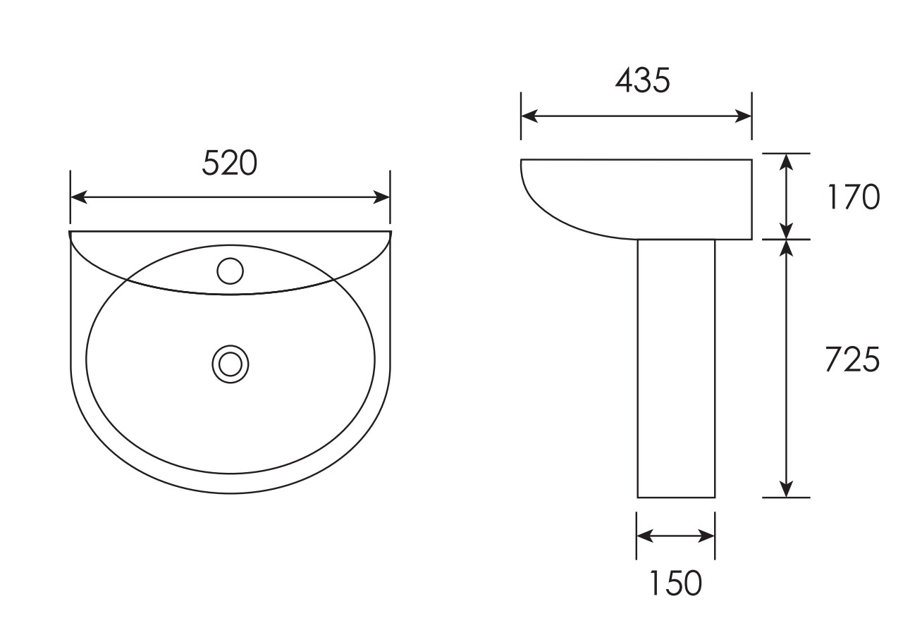 LINUX Wall Hung Wash Basin c/w Fixing Bolt - White