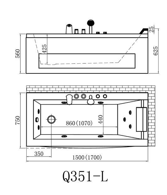 Massage Bath Tub (Left) - White